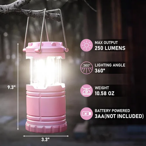 Miniatura 7 de Linternas LED rosa de camping, luces de camping portátiles, lámparas con asa para exteriores, luces esenciales de emergencia para cortes de energía