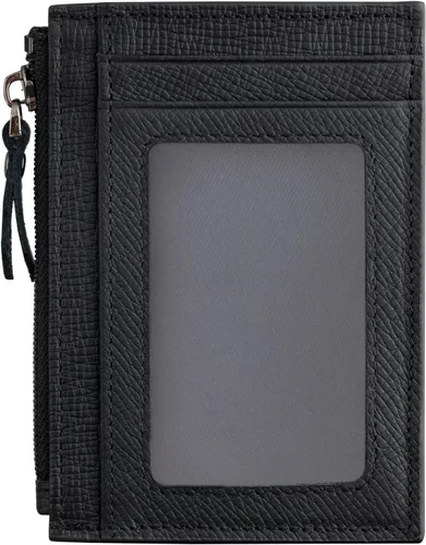 Cartera delgada para mujeres de piel pequeña con bloqueo RFID, tarjetero minimalista con bolsas para monedas y fundas, Negro, Moderno