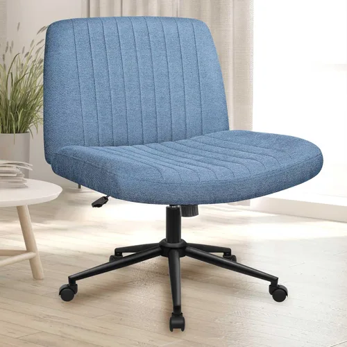 Miniatura 20 de NEO Chair Silla Criss Cross sin ruedas, sin brazos, con patas cruzadas, escritorio de oficina, silla ancha y cómoda de tocador para maquillaje, Beige