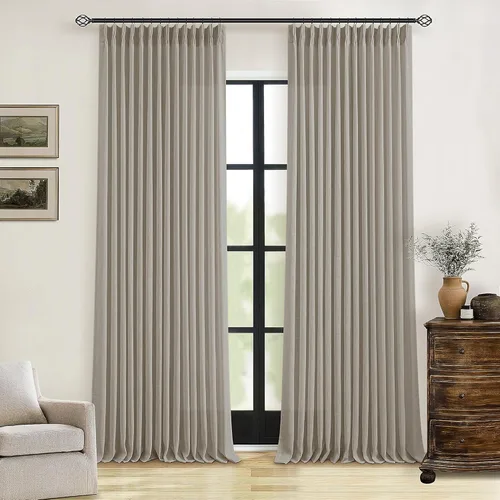 Miniatura 43 de Cortinas de lino natural con pliegues fruncidos de 120 pulgadas de largo para sala de estar, cortinas plisadas con ganchos y lengüeta trasera