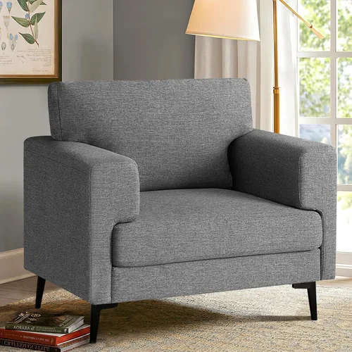 Miniatura 13 de CDCASA - Sillón Accent, juego de sillas modernas de mediados de siglo de tela de lino extragrande, cómodo sillón tapizado para lectura, juego