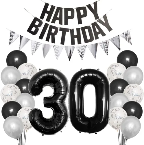 Miniatura 17 de Juego de decoraciones de fiesta de cumpleaños número 15 para niñas, niños, mujeres y hombres, pancarta negra con letras de feliz cumpleaños