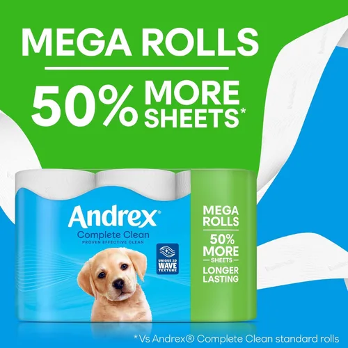 Miniatura 4 de Andrex Classic Clean Mega - Rollo de papel higiénico, 36 rollos Mega XL, rollo de inodoro de la misma calidad, dura aún más, 36 Mega rollos