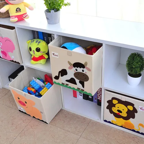 Miniatura 7 de 2 cajas de almacenamiento de juguetes, 13 x 13 x 13 pulgadas, contenedores plegables de tela para juguetes de animales, cesta para niños, bebés