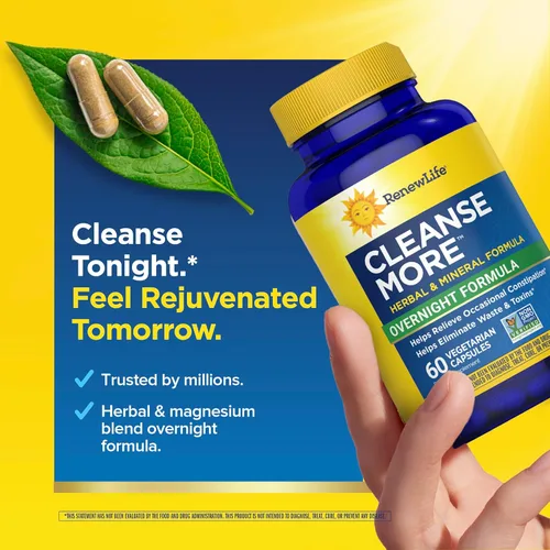 Miniatura 3 de Renew Life Cleanse More fórmula herbal con magnesio para aliviar el estreñimiento ocasional durante la noche; ayuda a promover la eliminación