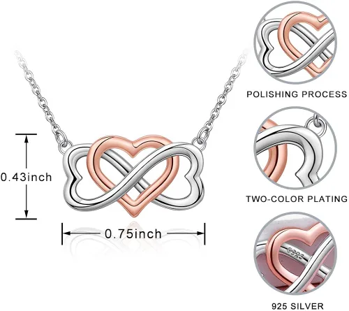 Miniatura 6 de Bolelis Collar con colgante de corazón de infinito de plata de ley con colgante de corazón para mujeres y novias regalo de aniversario y cumpleaños