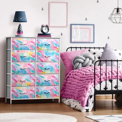 Miniatura 2 de Sorbus Cómoda para niños con 10 cajones - Unidad organizadora de cajonera, mesita de noche - Marco de acero, parte superior de madera, cestas