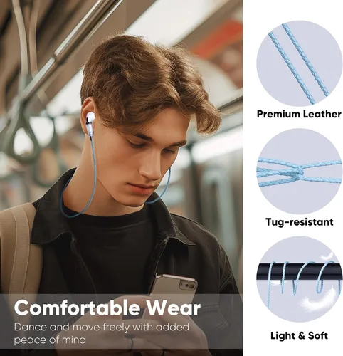 Miniatura 2 de Correa de cuello antipérdida para AirPods, cadena de collar magnética fuerte de cuero PU, compatible con AirPods 1&2 / 3ª generación / Pro / Pro 2