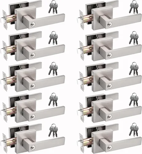 Miniatura 21 de Manija de puerta negra mate resistente, manija de puerta de entrada con llave igual, pomos de puerta con cerradura y llave, manija de puerta Negro