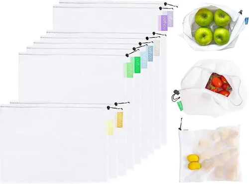 Miniatura 10 de purifyou Juego de 9 mini bolsas de lona de algodón orgánico reutilizables con cordón para comprar comestibles, productos secos, artículos esenciales
