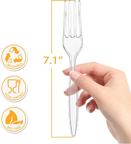 Miniatura 2 de POSATE Tenedores de plástico resistentes, transparentes desechables, paquete de 60