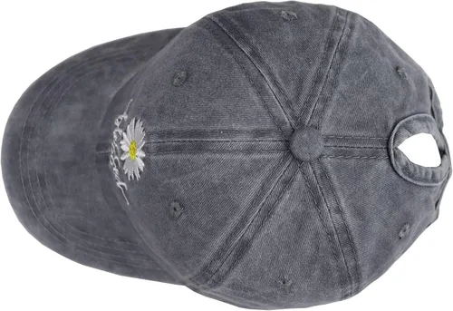 Miniatura 4 de MANMESH HATT Daisy Blessed - Sombreros de cola de caballo gorra de béisbol bordada con moño alto desordenado para mujer