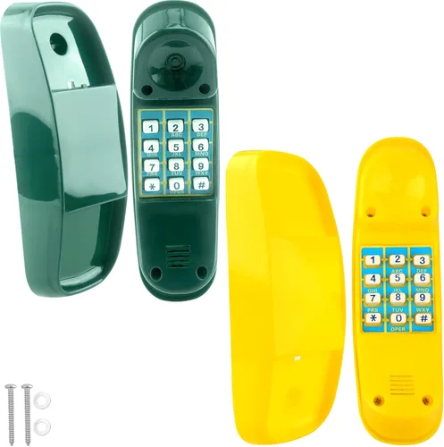 Swingset - Juego de 2 teléfonos de plástico con llave numérica para niños, patio de recreo, accesorios para casa de árbol (amarillo, verde)