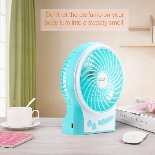 Miniatura 8 de efluky Ventilador de escritorio mini de 3 velocidades, recargable, funciona con batería y con luz LED Azul