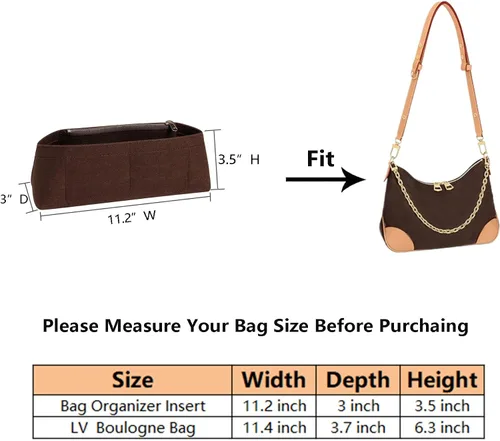 Miniatura 2 de Doxo Organizador de bolso para bolsas LV Boulogne, inserto de bolsa de mano con cremalleras, múltiples bolsillos divisores moldeadores de bolsos
