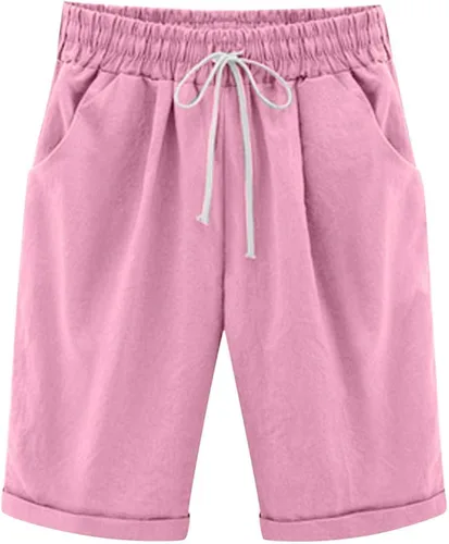 Miniatura 36 de Pantalones cortos sólidos con control de barriga, casuales, con cordón, cómodos, para mujer, pantalones cortos ligeros de verano para correr 2023