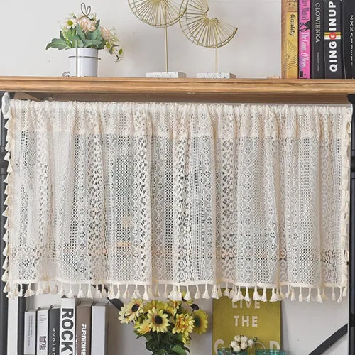 Miniatura 24 de Deeprove - Cenefa de cortina bohemia negra de 18 pulgadas de largo para cocina y cafetería, cortina corta bohemia de encaje transparente de crochet