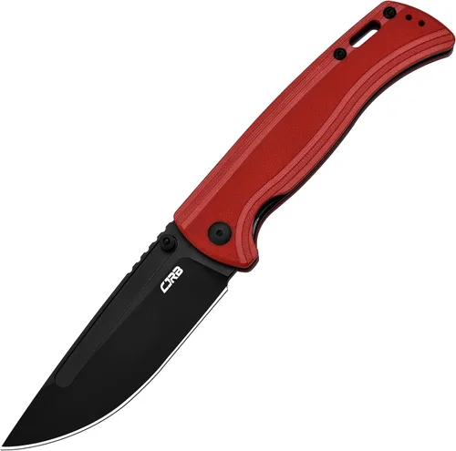 CJRB CUTLERY Cuchillo de bolsillo Recurso (J1932) para pulgar, cuchillo plegable para hombre, hoja de acero PVD AR-RPM9 negro y mango rojo G10 para