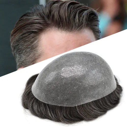 Miniatura 14 de Hair Nature - Tupé para hombres, sistema de repuesto de piezas de cabello humano, unidades de pelo negro con bucle en V de piel fina, 100% cabello