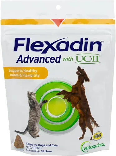Vetoquinol Flexadin - Suplemento avanzado de cadera y articulación con colágeno no desnaturalizado para perros, una masticable al día para el apoyo