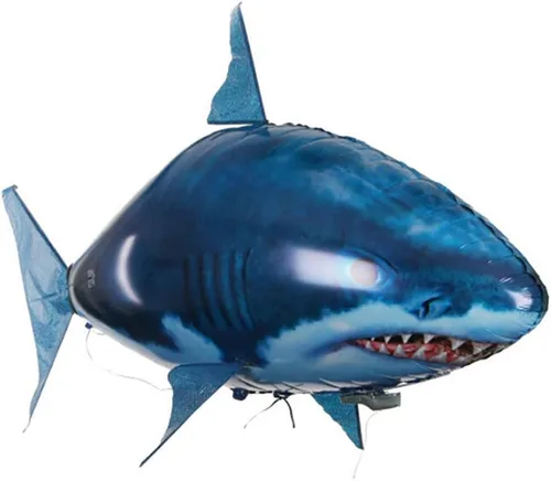 Juguetes de tiburón a control remoto, peces de natación, juguete de animales RC infrarrojos, mosca de aire, globos de aire de payaso, juguete de Azul