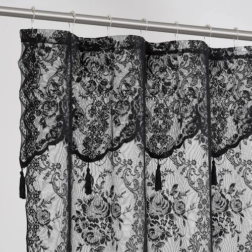 Miniatura 4 de Warm Home Designs Cortina de Ducha para Cabina Negra de 36 x 72 Pulgadas con Cenefa Adjunta y 4 Borlas. Cortina de Ducha Pequeña de Encaje de Lujo