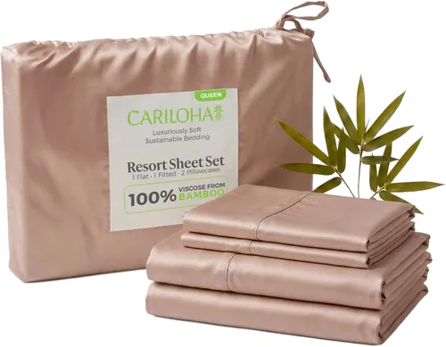 Miniatura 11 de Cariloha Resort - Juego de sábanas de viscosa de bambú 100% orgánico, 4 piezas, bolsillos extra profundos de 18 pulgadas, tejido satinado