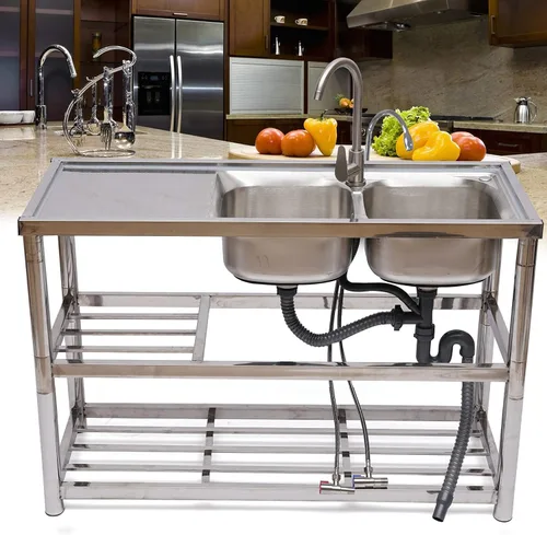 Miniatura 21 de Fregadero de cocina de restaurante comercial independiente de acero inoxidable con soporte, preparación de cocina y lavabo de mano para el hogar