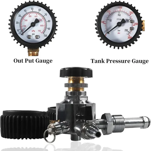 Miniatura 3 de LUCKEG Regulador de cerveza de nitrógeno CGA580, regulador de presión de aire de gas de doble calibre con presión de suministro de 0-100 PSI