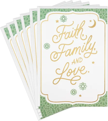 Hallmark Hilo dorado Eid al-Fitr o Eid Al-Adha (6 cartas con sobres) Fe, familia y amor