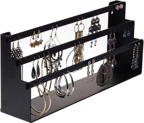 Miniatura 12 de Angelynn's Luka - Organizador de aretes montado en la pared, solo para aretes pequeños, aretes colgantes de poste, estante colgante de Bronce frotado