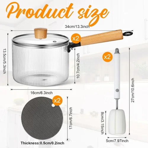 Miniatura 2 de Uiifan 2 Juegos de Ollas de Vidrio para Cocinar en la Estufa, Utensilios de Cocina de Vidrio Transparente, Olla de Cocción Transparente con Tapa