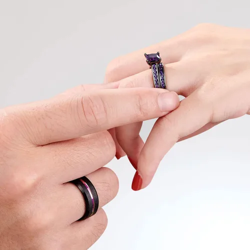 Miniatura 3 de Sheloves - Anillos de boda chapados en negro para parejas y mujeres, juego de anillos de boda de tungsteno para hombre y mujer