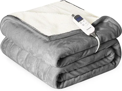 Miniatura 12 de Manta eléctrica térmica de 50"x60", manta de franela suave y sherpa reversible con 10 ajustes de calor, 12 configuraciones de temporizador y apagado