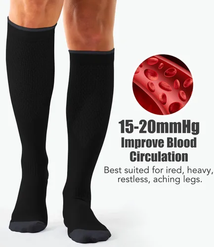 Miniatura 108 de Paquete de 3 pares de calcetines de compresión médica para mejorar la circulación de mujeres y hombres, para correr, hacer deporte y amamantar
