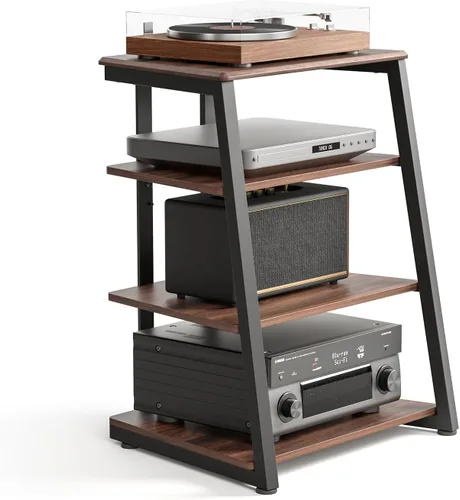 FITUEYES Diseño de 4 niveles, estante de esquina para reproductor de discos, gabinete de madera para equipo de audio, torre de estantes con altura