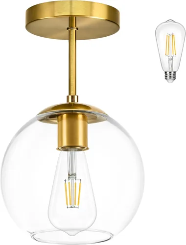 Miniatura 16 de Lámpara de techo semiempotrada con globo dorado, moderna de mediados de siglo, lámpara de techo con globo para pasillo, sala de estar, cocina, Latón