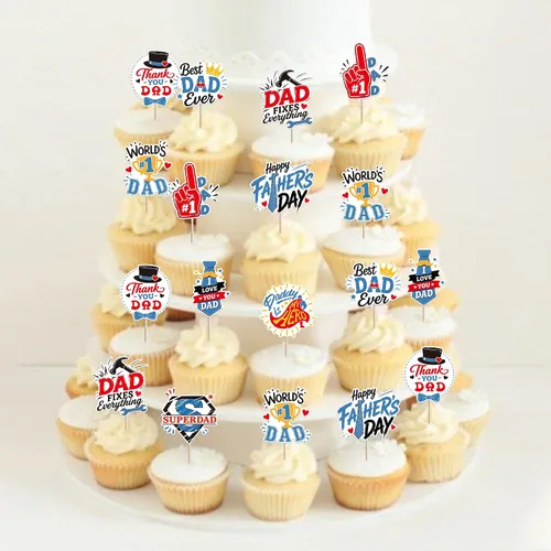 Miniatura 4 de Paquete de 36 decoraciones para cupcakes para el Día del Padre número 1 del mundo, para papá, mejor papá, superpapá, súper papá, para cupcakes, Papá