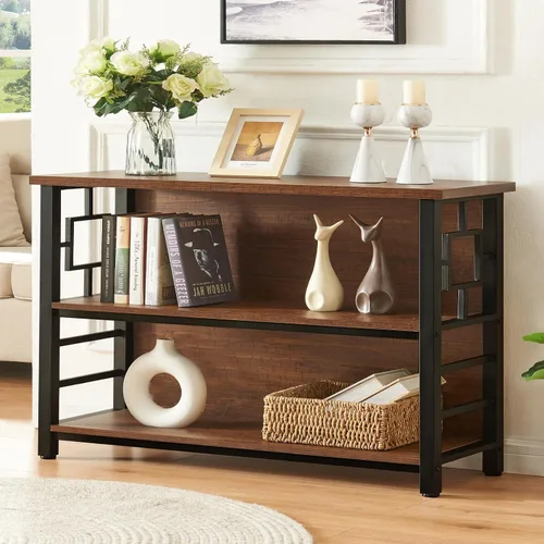 Miniatura 9 de HOMISSUE Estantería para libros, estantería profunda de 3 niveles con almacenamiento, estantería de madera de ingeniería y metal, estantería baja