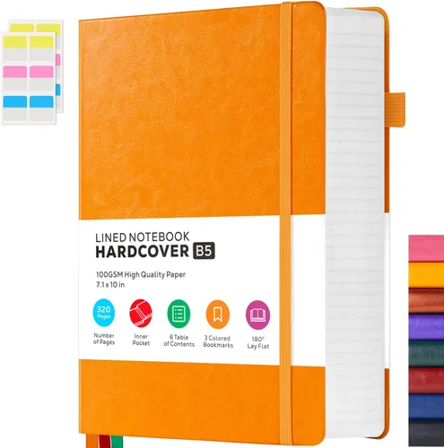 FOCUS DAY Cuaderno de Cuero con Páginas Rayadas, 320 Páginas Cuaderno de Tapa Dura para Escribir y Tomar Notas para Mujeres y Hombres, B5 (18 x 25.4