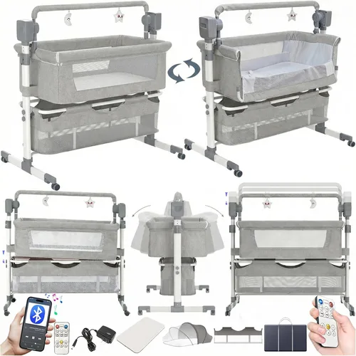Miniatura 21 de Electric Bluetooth Smart Baby Bedside Crib, Infant Bedside Cot, Convertible Foldable Baby Bassinet Crib with Remote Control, Music, 5 Swaying Gears