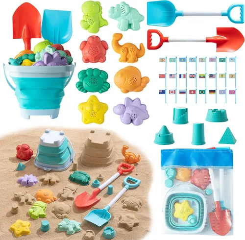 Miniatura 8 de Juguetes de playa para niños, el juego de juguetes de arena incluye pala de cubo de arena plegable y rastrillo de arena para playa, 12 piezas