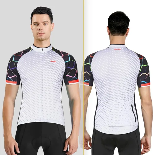 Miniatura 5 de ARSUXEO Camiseta de ciclismo de manga corta para hombre camiseta de ciclismo de montaña MTB con bolsillos con cremallera reflectante