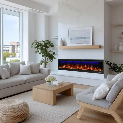 Miniatura 7 de Chimenea eléctrica habilitada para WiFi de 60 pulgadas, control inteligente de aplicación, calentador de chimenea lineal empotrado y montado