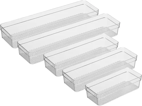 Miniatura 17 de Oggi Juego de 3 organizadores de cajones transparentes – (1) 6x6.25, (1) 6.25x9.25, (1) 6.25x15.75 – Ideal para organizar cajones de cocina