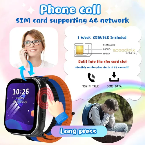 Miniatura 2 de Reloj inteligente para niñas y niños, reloj inteligente con tarjeta SIM 4G, reloj inteligente para niños, pantalla táctil, calculadora de llamadas