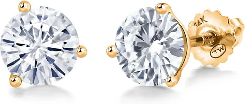 Miniatura 79 de Gem Stone King Aretes de Martini de oro amarillo de 14 quilates Aretes de tuerca de 3 puntas para mujeres y hombres Redondos de 0.236 pulgadas