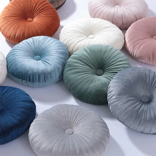 Miniatura 4 de HLOVME Cojín Redondo para Sofá de Terciopelo Cojín Decorativo Pequeño Color Sólido para Sala de Estar Cama Suelo 13.7", Beige