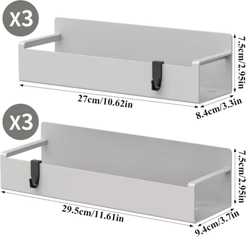 Miniatura 8 de HuggieGems Paquete de 6 organizadores magnéticos para especias para refrigerador y horno, organizadores de nevera gris claro y almacenamiento