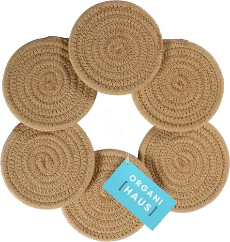 Miniatura 13 de OrganiHaus Juego de 6 posavasos de algodón absorbente, decoración rústica de estilo bohemio para mesa de café y protección de bebidas, posavasos